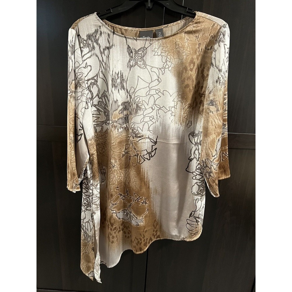Chico’s Size 2 Tunic Top Long Sleeve Multicolor Blouse Assymetrical